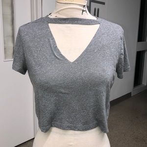 Grey Choker V-Neck T-shirt